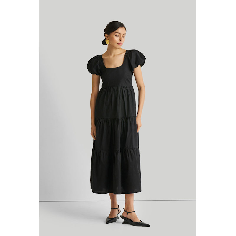 Reistor Puff Sleeve Tiered Maxi Dress - Black