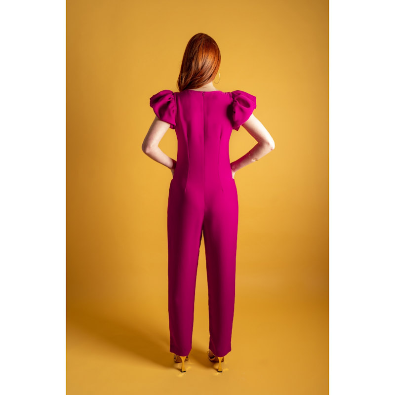 Thumbnail of Puff Sleeved Crepe Jumpsuit - Pink & Purple image