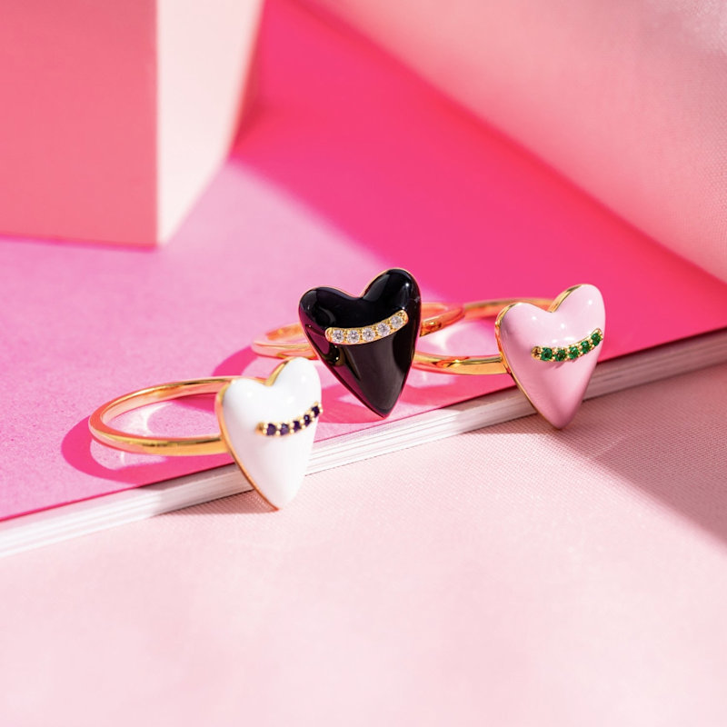 Thumbnail of Diamonbliss Puffy Heart Ring, White Enamel image