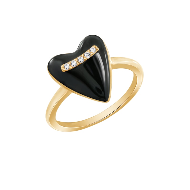 Thumbnail of Diamonbliss Puffy Heart Ring, Black Enamel image