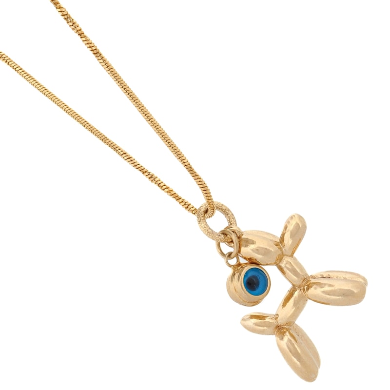 Thumbnail of Puppy Luck Balloon Dog & Evil Eye Gold Necklace - Gold image