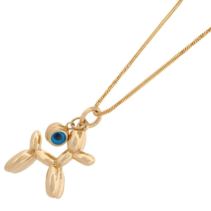 Thumbnail of Puppy Luck Balloon Dog & Evil Eye Gold Necklace - Gold image