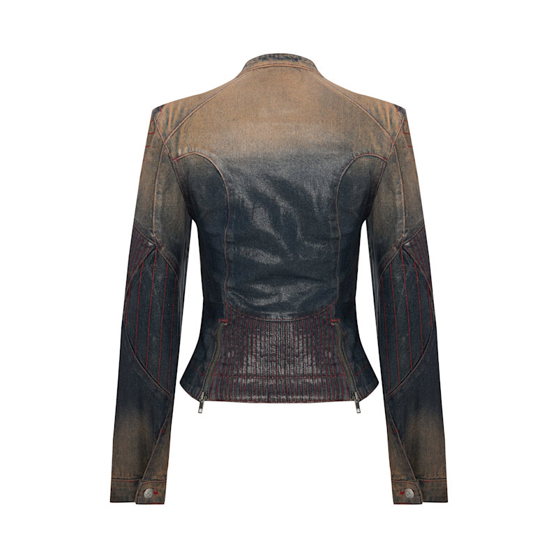 Thumbnail of Pure Cotton Faded Motorcycle Denim Jacket - Blue image