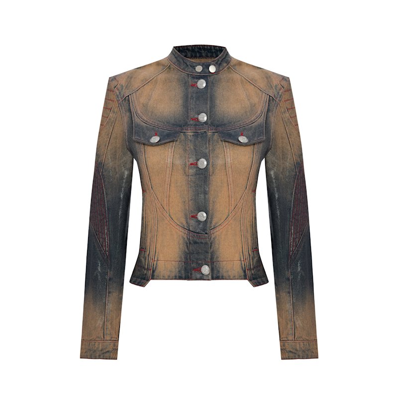 Thumbnail of Pure Cotton Faded Motorcycle Denim Jacket - Blue image
