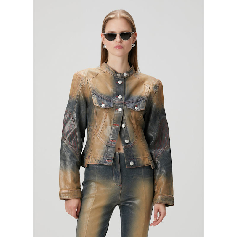 Thumbnail of Pure Cotton Faded Motorcycle Denim Jacket - Blue image