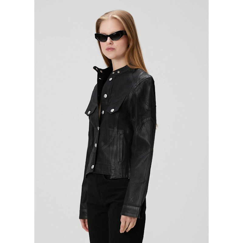 Thumbnail of Pure Cotton Shiny Coated Denim Jacket - Black image