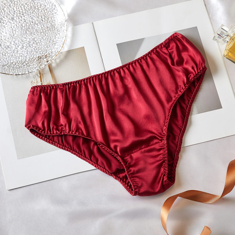 Thumbnail of Set Of Two Pure Mulberry Silk Bikini Pantie | Mid Waist In Ruby image
