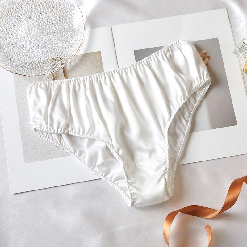 Thumbnail of Set Of Two Pure Mulberry Silk Bikini Pantie | Mid Waist In Pearl White image