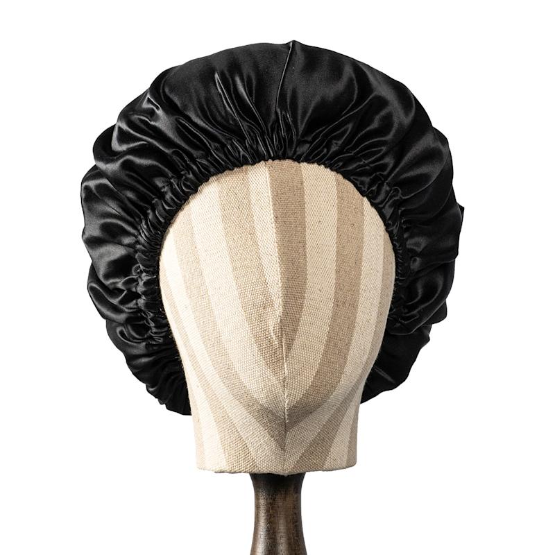 Thumbnail of Pure Mulberry Silk Black Hair Bonnet | Single Layer With Adjustable Elastic | Sleeping Bonnet Gift image
