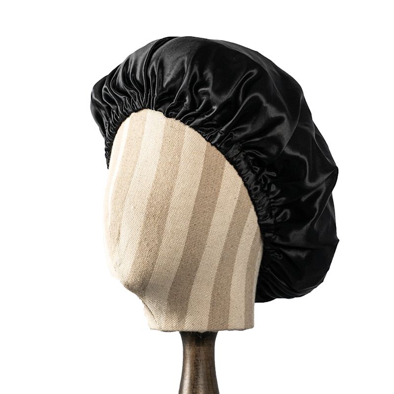 Thumbnail of Pure Mulberry Silk Black Hair Bonnet | Single Layer With Adjustable Elastic | Sleeping Bonnet Gift image