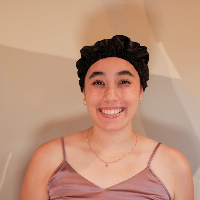 Thumbnail of Pure Mulberry Silk Black Hair Bonnet | Single Layer With Adjustable Elastic | Sleeping Bonnet Gift image