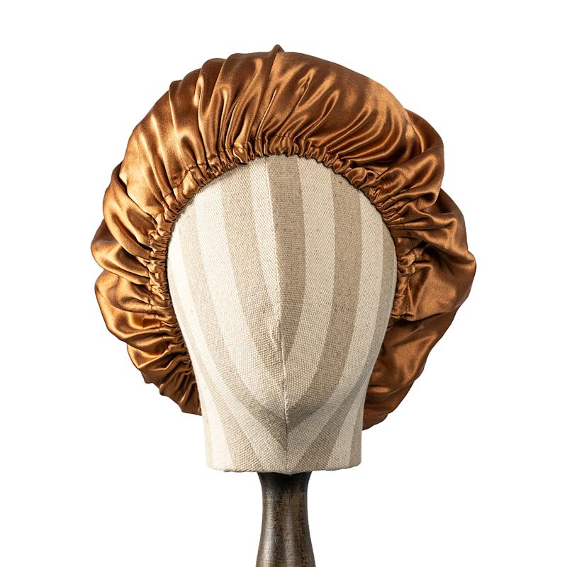 Thumbnail of Pure Mulberry Silk Camel Brown Hair Bonnet | Single Layer With Adjustable Elastic | Sleeping Bonnet Gift image