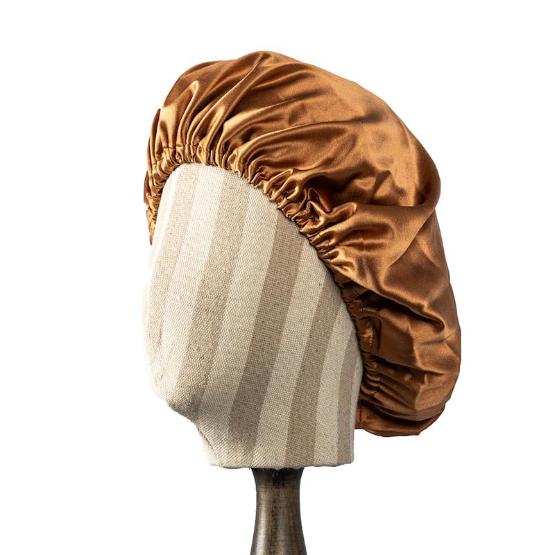 Thumbnail of Pure Mulberry Silk Camel Brown Hair Bonnet | Single Layer With Adjustable Elastic | Sleeping Bonnet Gift image