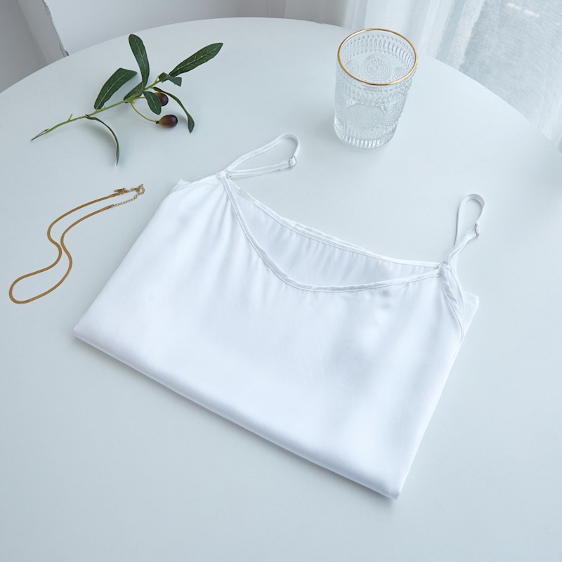 Thumbnail of Pure Mulberry Silk Camisole With Adjustable Straps - Relaxed Fit - Pearl White image