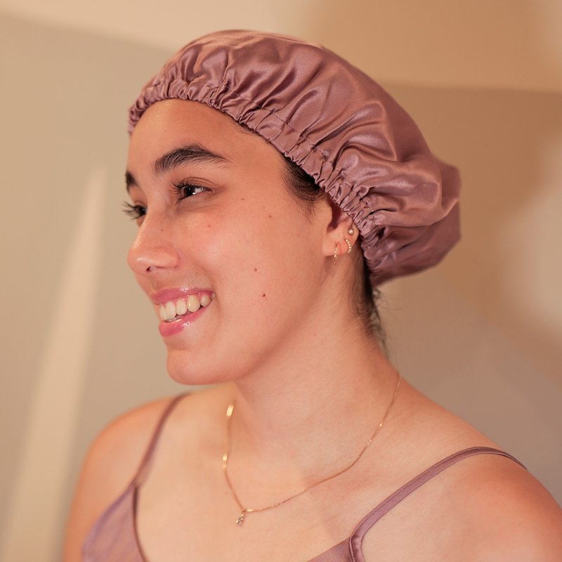 Thumbnail of Pure Mulberry Silk Dusty Rose Hair Bonnet | Single Layer With Adjustable Elastic | Pink Sleeping Bonnet Gift image