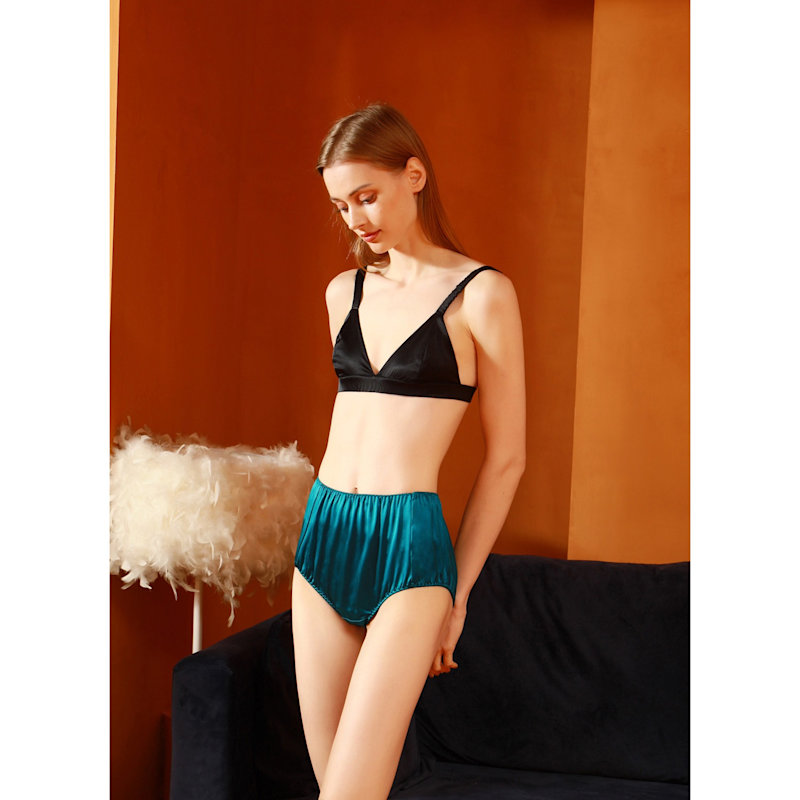 Pure Mulberry Silk French Cut Panties High Waist In Turquoise Soft