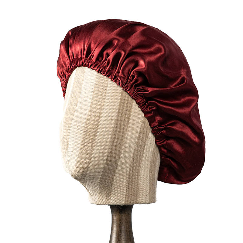 Thumbnail of Pure Mulberry Silk Sangria Red Hair Bonnet | Single Layer With Adjustable Elastic | Sleeping Bonnet Gift image
