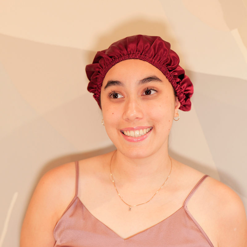 Thumbnail of Pure Mulberry Silk Sangria Red Hair Bonnet | Single Layer With Adjustable Elastic | Sleeping Bonnet Gift image