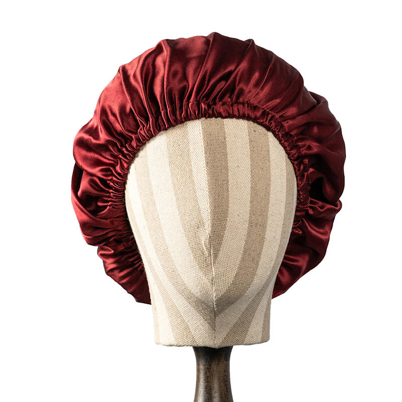 Thumbnail of Pure Mulberry Silk Sangria Red Hair Bonnet | Single Layer With Adjustable Elastic | Sleeping Bonnet Gift image