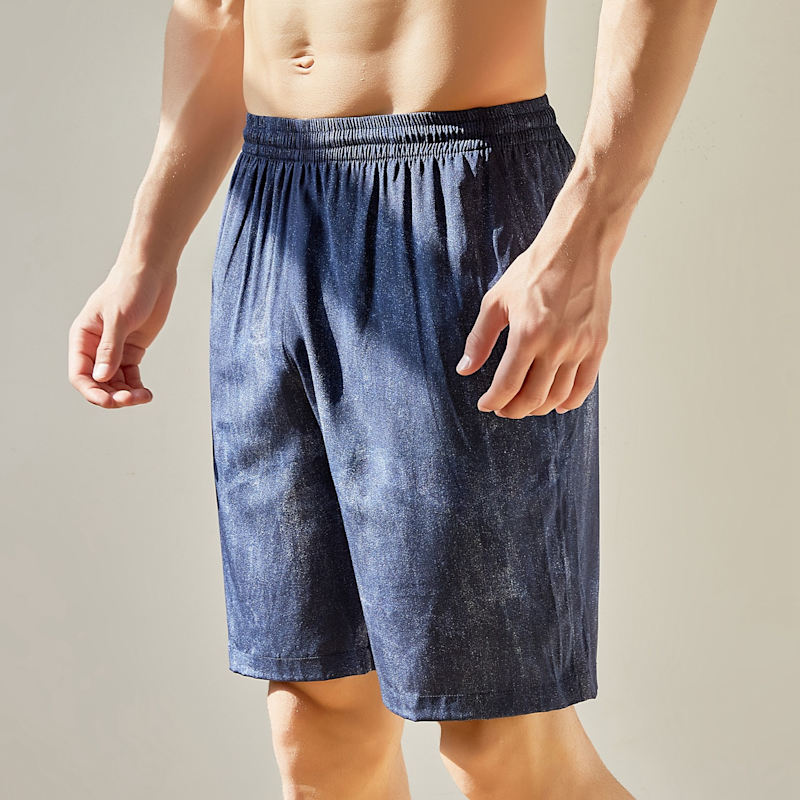 Thumbnail of Pure Mulberry Silk Tie Dye Printed Men Shorts | Mid Waist Silk Crepe image