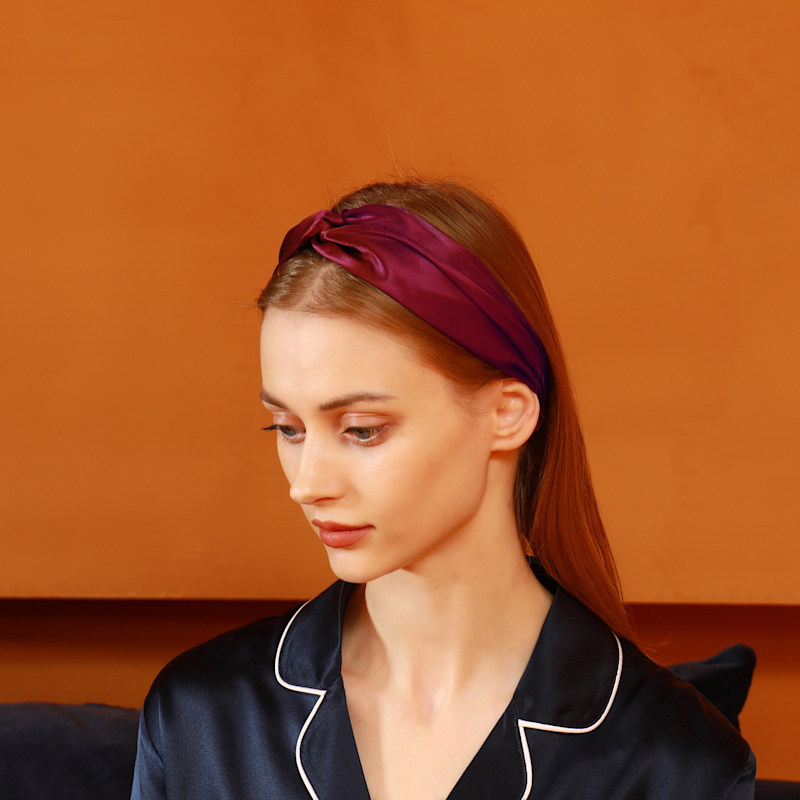 Thumbnail of Pure Mulberry Silk Turban Style Headband - Set Of Two - Raisin image