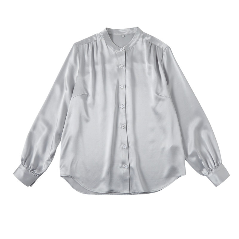Thumbnail of Pure Silk Long Sleeve Banded Collar Blouse | Aeverie image