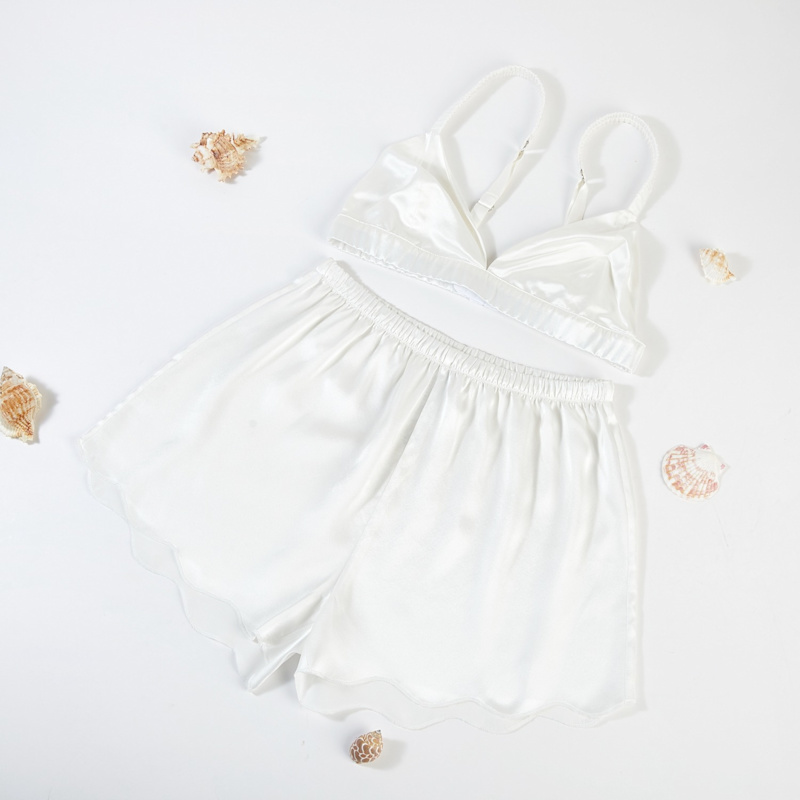 Thumbnail of Pure Silk Pearl White Scallop Edged Shorts image