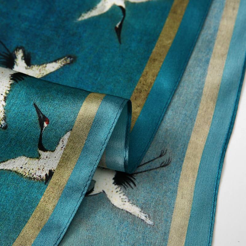 Thumbnail of Pure Silk Scarf Ink & Colour By Zhao Ji Auspicious Crane Large image