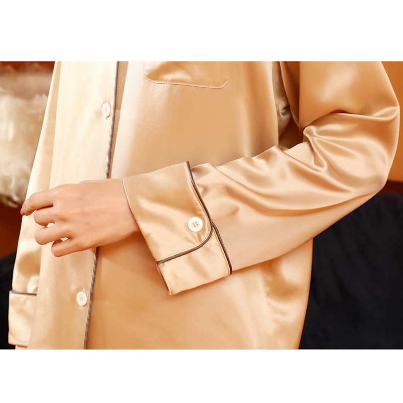 Thumbnail of Pure Silk Unisex Long Sleeve Pyjama Set Beige image
