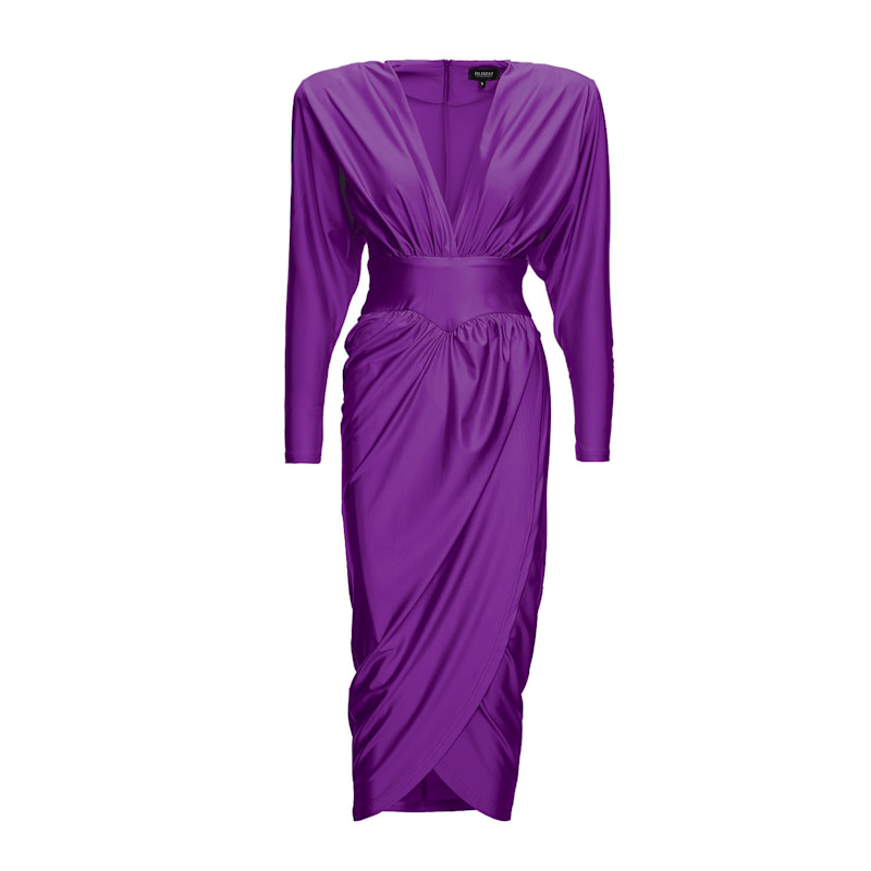 Purple Midi Dress With Corset And V-Neck | BLUZAT | Wolf & Badger