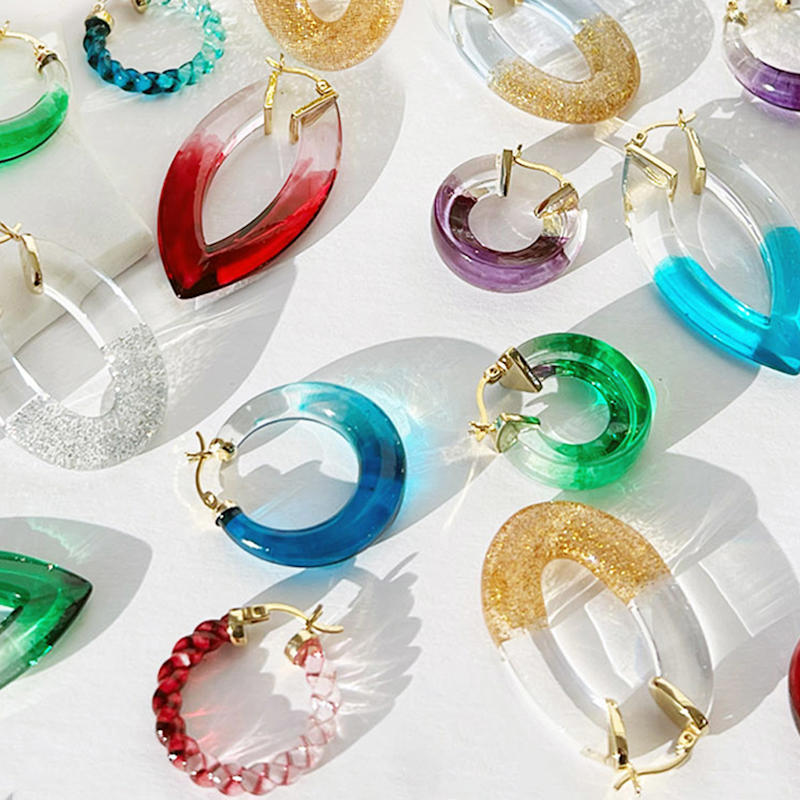 Thumbnail of Green Ombre Marquise Lucite Hoop Earrings image
