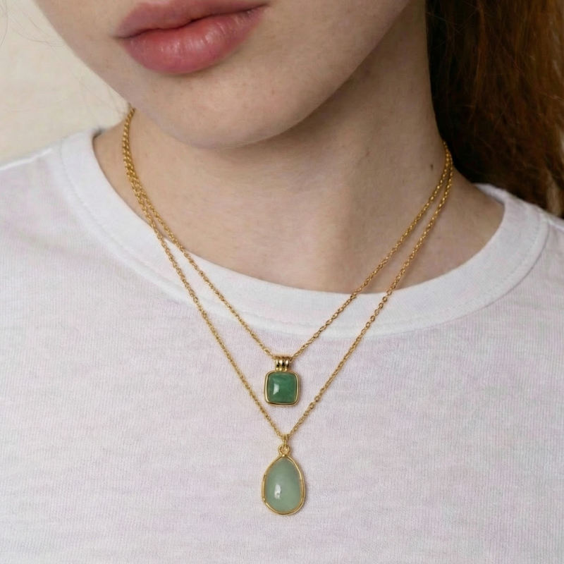 Thumbnail of Puzzle Jade Stone Pendant Necklace In Pebble image