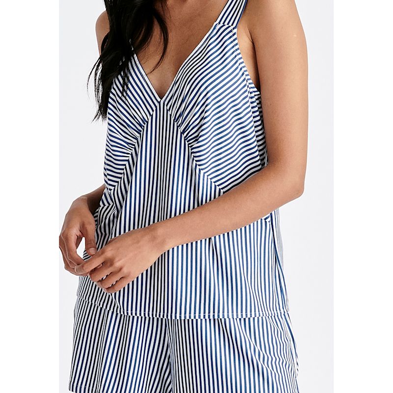 Thumbnail of Pyjama Vest Top And Elasticated Shorts In Dark Blue & White image