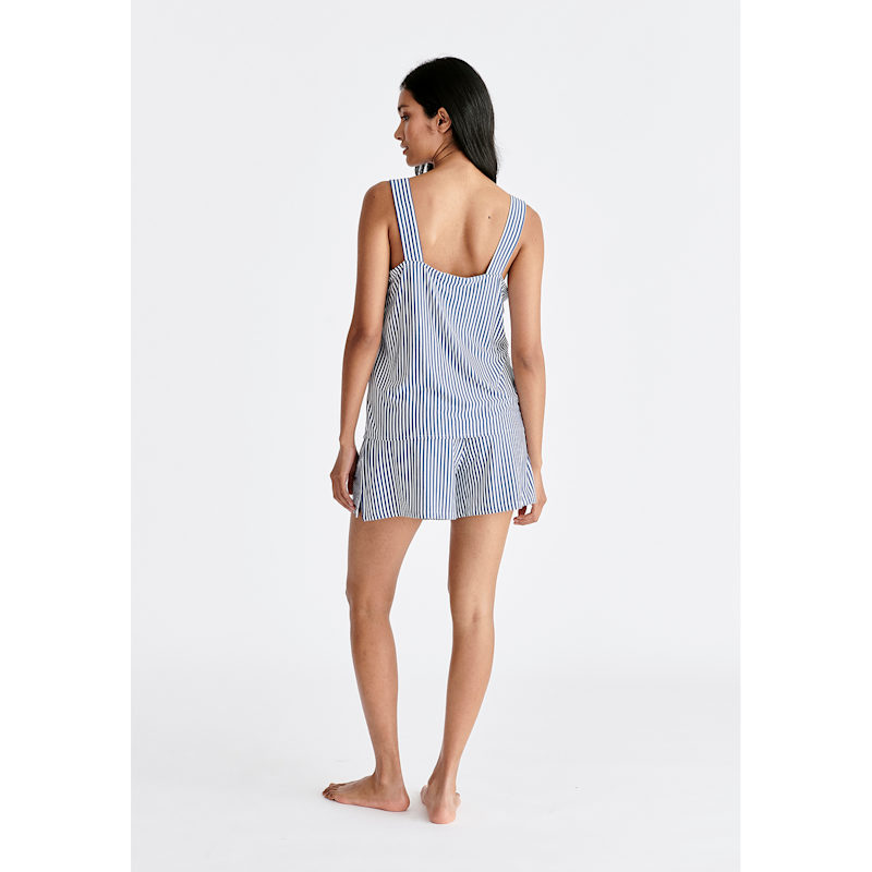 Thumbnail of Pyjama Vest Top And Elasticated Shorts In Dark Blue & White image