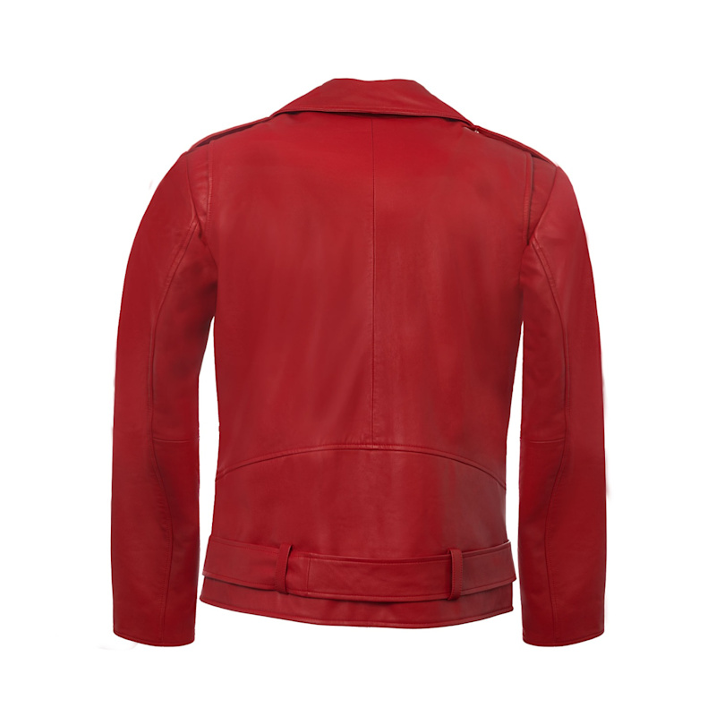 Brandy Alexander-Men Red Leather Biker Jacket | ZastaStudio | Wolf