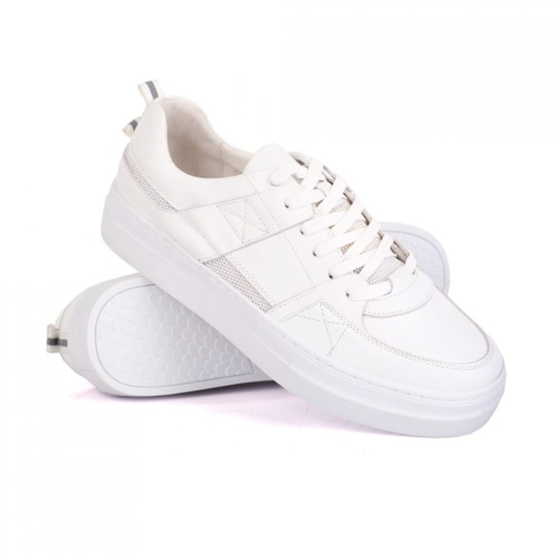 Thumbnail of White Leather Sneakers With Mesh image