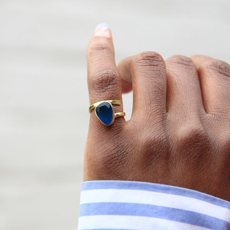 Thumbnail of Blue Neon Apatite Gemstone Adjustable Pinky Ring image