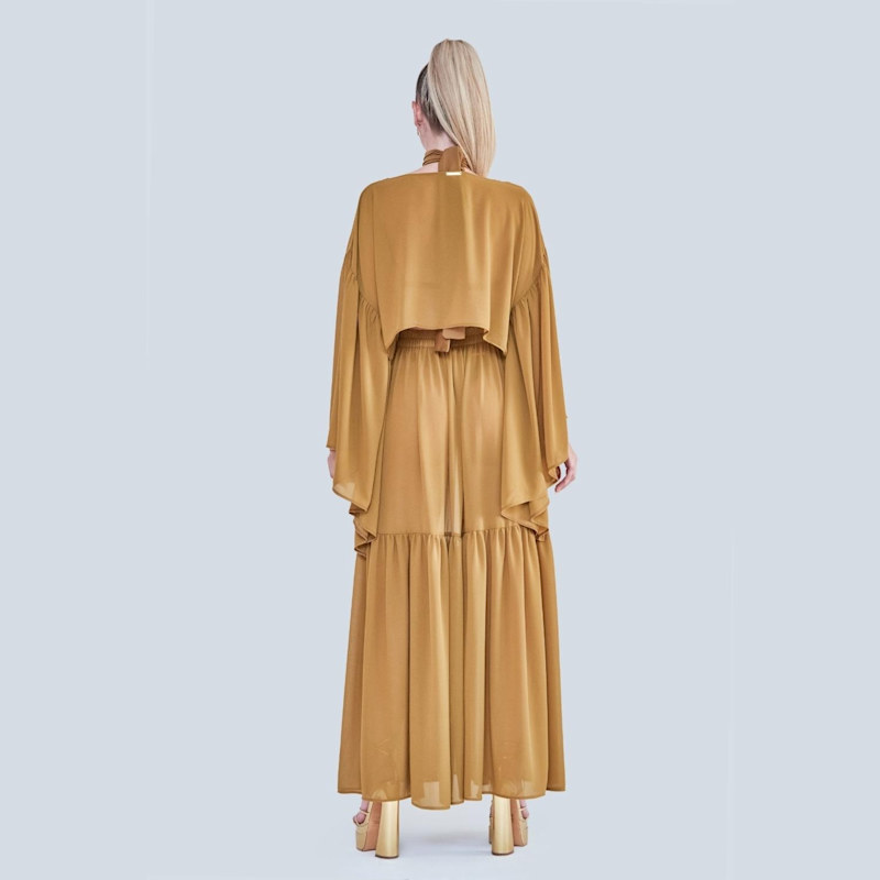 Thumbnail of Comely Chiffon Two Piece Beach Cover Up With Ruffles In Gold image