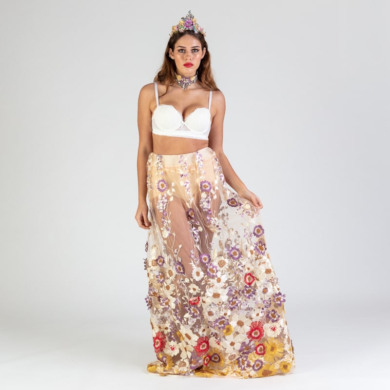 Thumbnail of Celestial - Embroidered Floral Mesh Maxi Skirt image