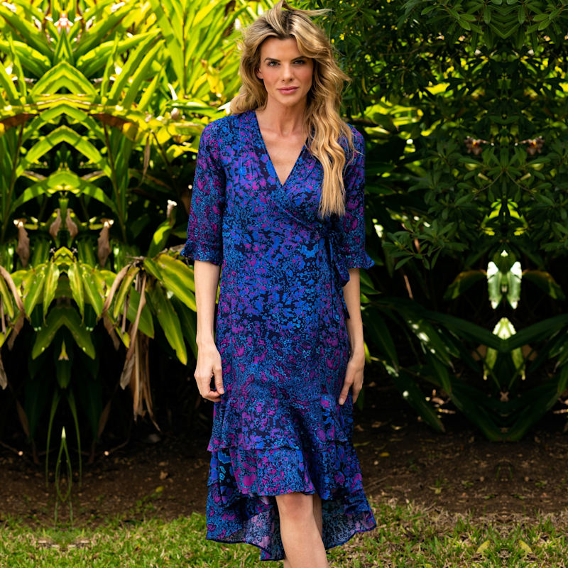 Thumbnail of Indigo Leopard Midi Wrap Dress image