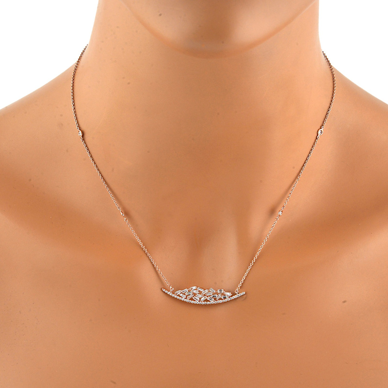 Thumbnail of Baguette Diamond Bar Pendant Necklace in 18K Rose Gold image