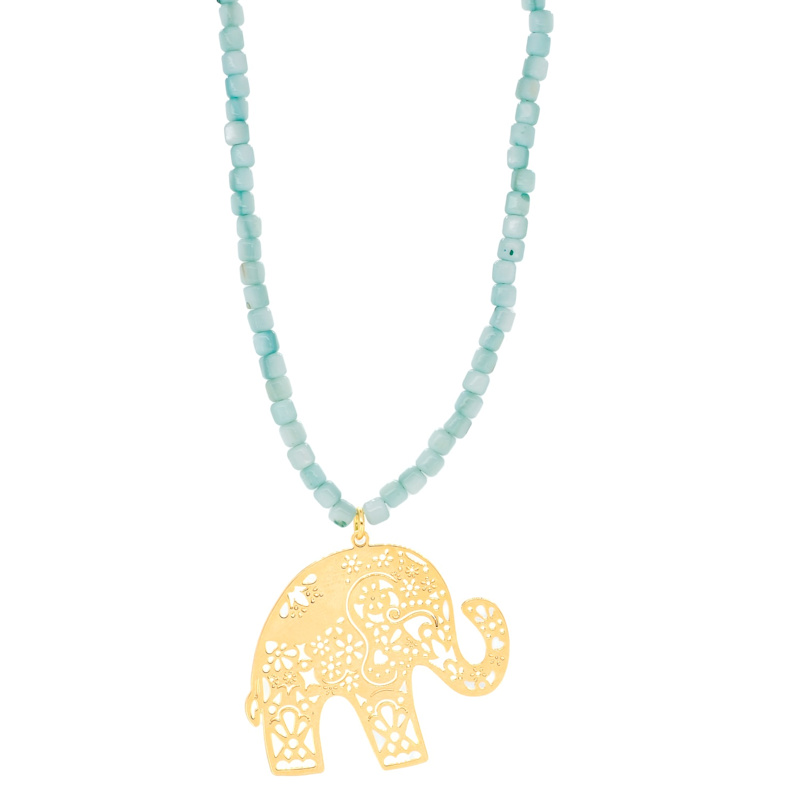 Thumbnail of Bohemian Gold Elephant Beaded Necklace - Blue image