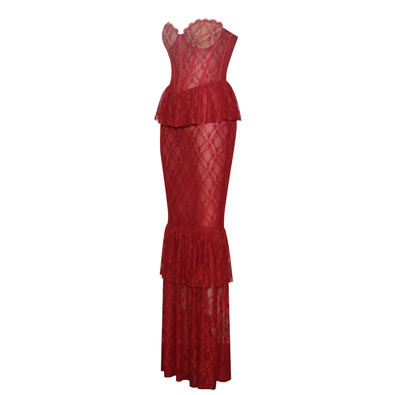 Quennell Burgundy Lace Corset Maxi Dress | Miss Circle New York