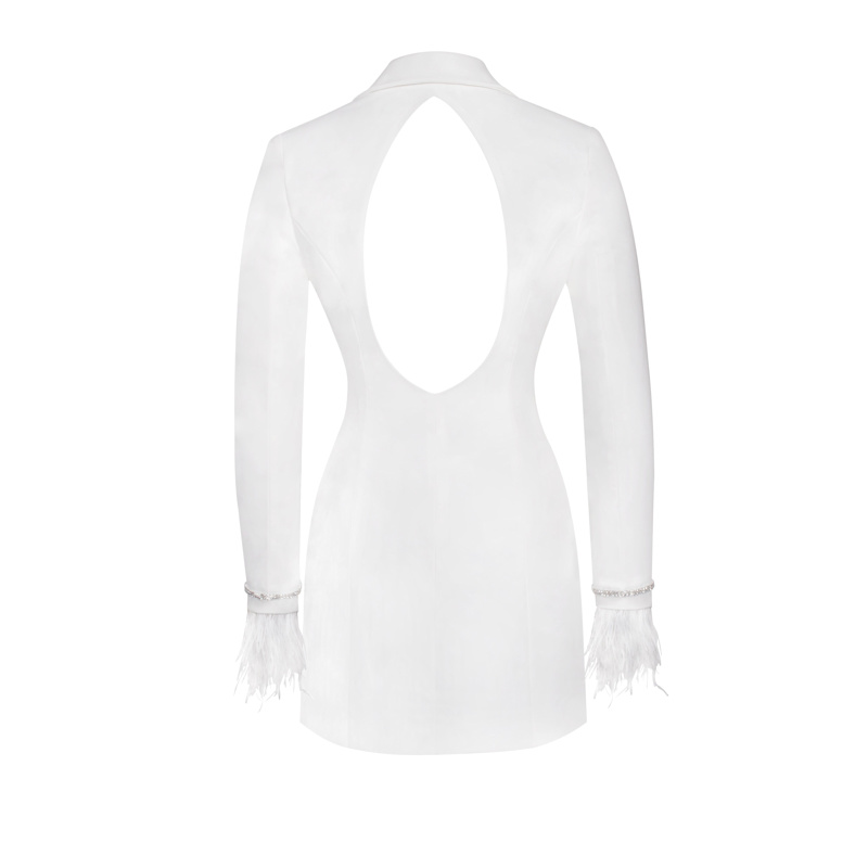 Thumbnail of Quilla White Feather Crystal Sleeve Backless Blazer Dress image