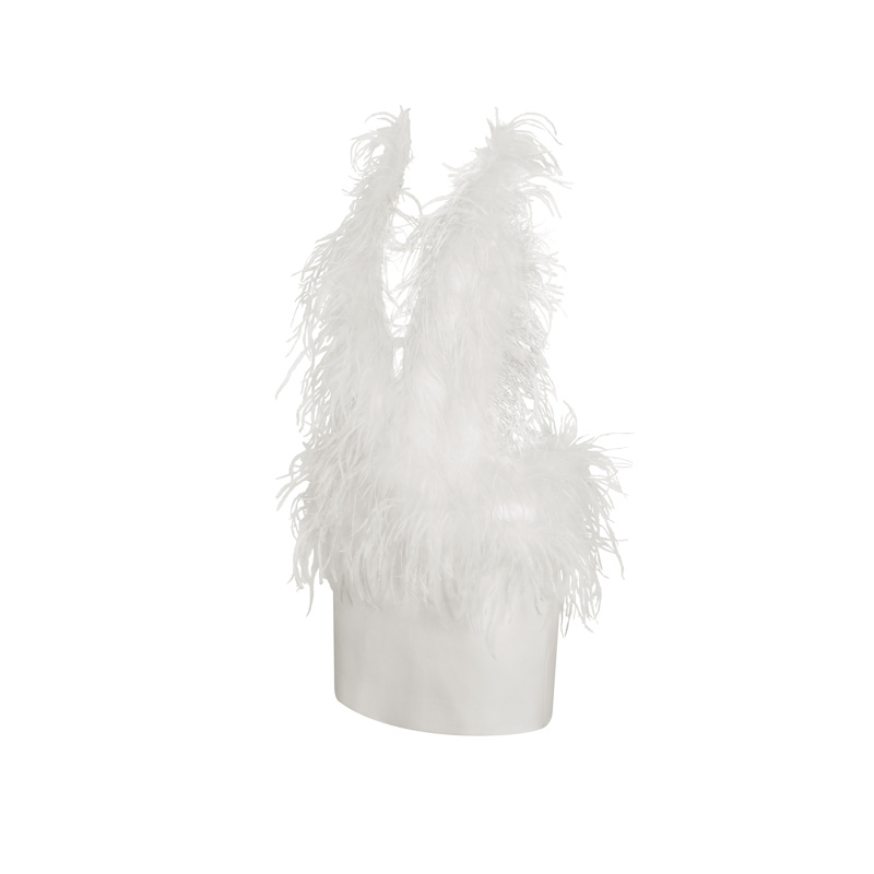 Thumbnail of Quisten White Feathered Plunging Halter Mini Dress image
