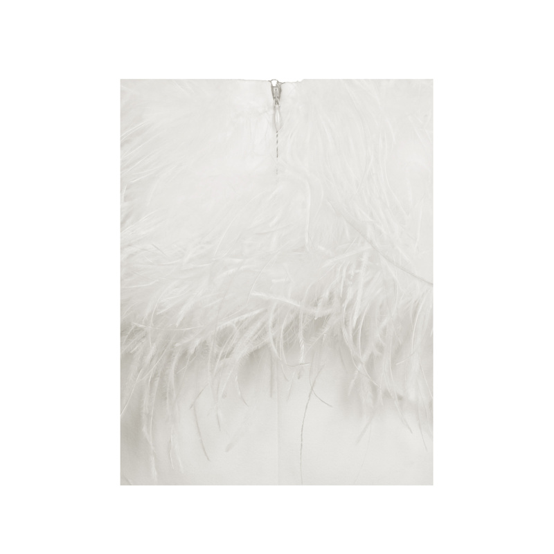 Thumbnail of Quisten White Feathered Plunging Halter Mini Dress image