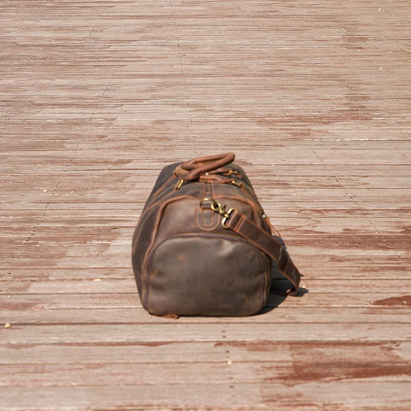 Genuine Leather Gym Bag With Shoe Storage - Russet Brown | Touri