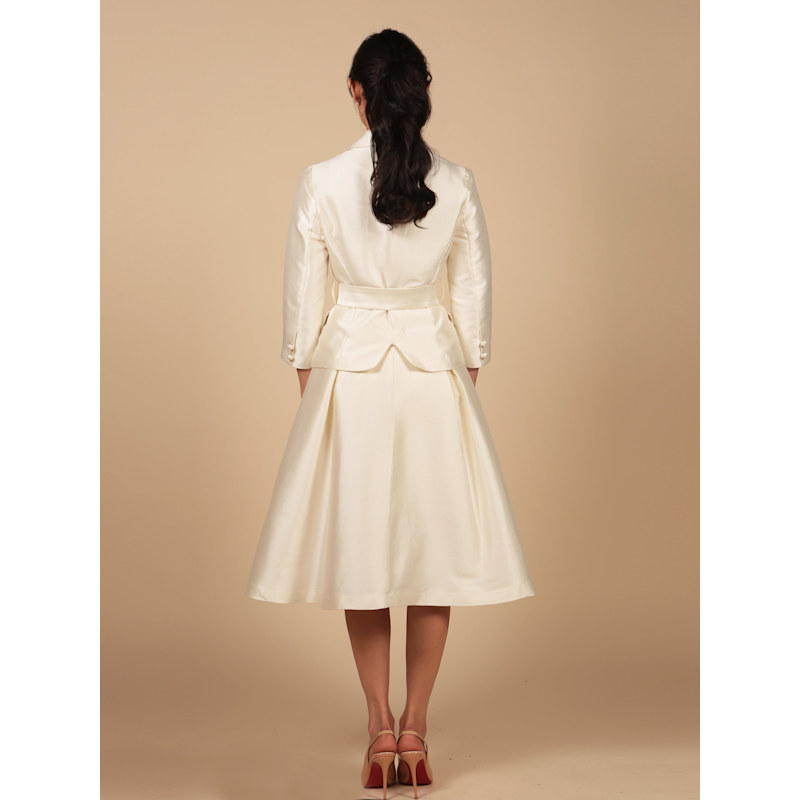 Thumbnail of 'Audrey' 100% Wool & Silk Dress Coat In Bianco image
