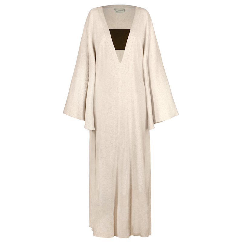 oversized linen maxi dress White Linen Maxi Dress with Tie Straps