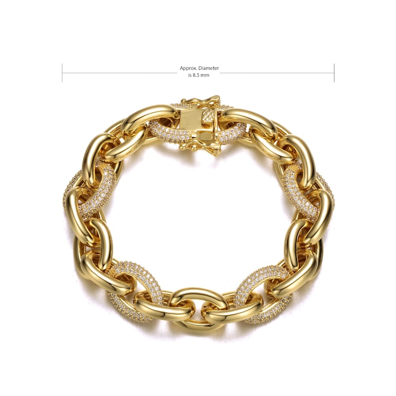 Thumbnail of Rachel Glauber Gold Plated With Cubic Zirconia Chunky Tubular Oval Cable Chain Bracelet For Men image